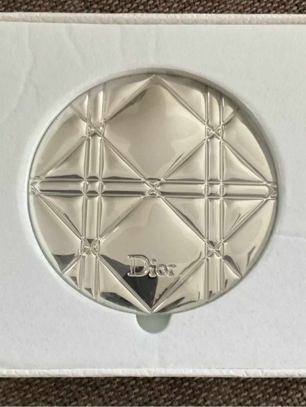 Dior Shiny Silver Quilted Round Compact
